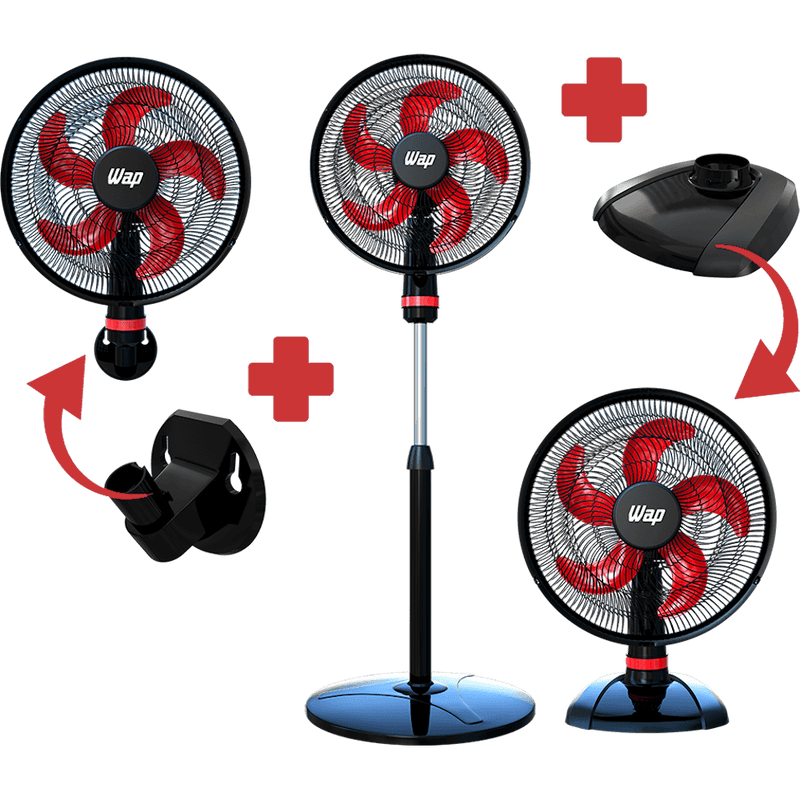 Ventilador 50 cm 5 Pás WAP Rajada Turbo W130 3 em 1 Vermelho